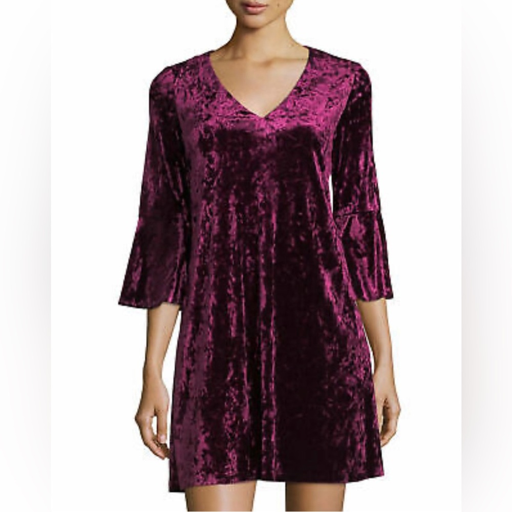 Eliza J Berry Crushed Velvet Bell Sleeve Shift Dress Cocktail Party